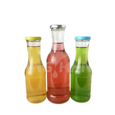 China Recyclable Fancy Clear Round Liquid Glass Beverage Bottle Eco - Friendly For Milk Wine Water Kombucha for sale