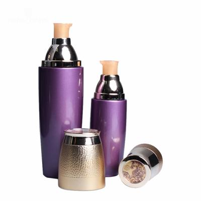 China Wholesale Eco-Friendly Recyclable Luxury Custom Color Purple Color Spray Cream Cosmetic Bottle With Aluminum Lid for sale