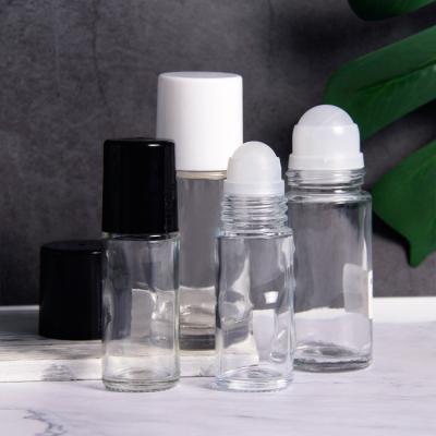 China Wholesale 30ml 50ml Cosmetic Clear Perfume Glass Transparent Roll On Roll Bottle for sale