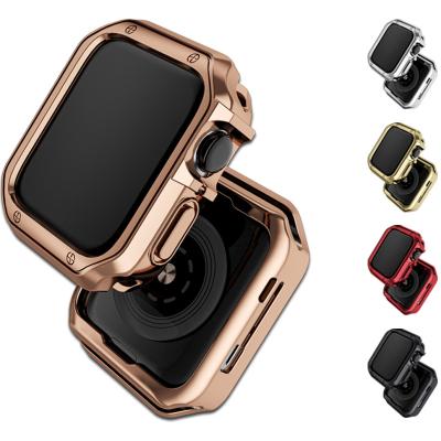 China Iwatch Case Tpu Frame Armor Bumper Cover Plating Electroplating Protector For Apple Watch Band And Case Silicone for sale