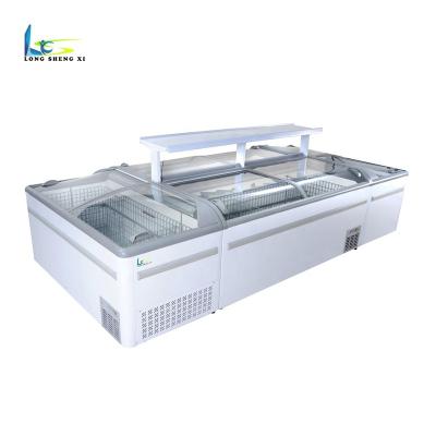 China Single-temperature Commercial Supermarket Large Capacity Display Sliding Glass Door Chest Island Freezer à venda