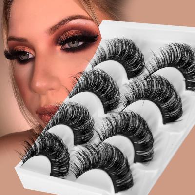 China Full Strip Lashes Natural Eyelashes Wholesale 5d Fluffy Full Strip Faux Mink Eyelashes Black Cotton Band False Eye Lashes for sale