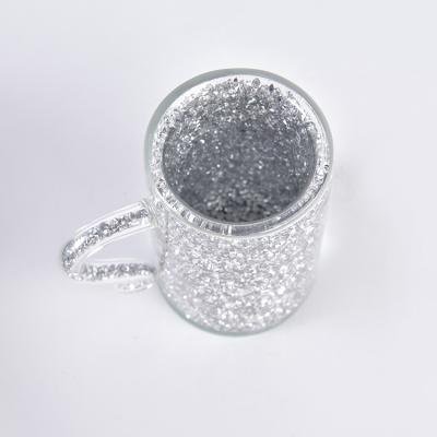 China Sustainable Support Customized Resin Glass Creative Glitter Silver Drink Mug With Handle for sale