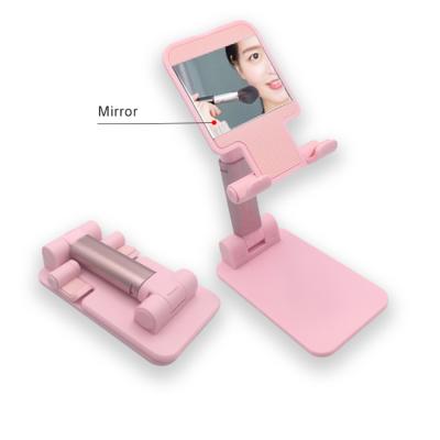 China Phone stand& 2020 ipad Mini Portable Folding Phone Holder Desktop Tablet Phone Holder with Mirror Phone Holder Stand for sale