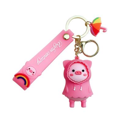 China Professional Environmental Friendly Cute 3D PVC Cartoon Pig Girl Star Frog Keychains China Keychains With Rubber Strap OEM ODM Service for sale