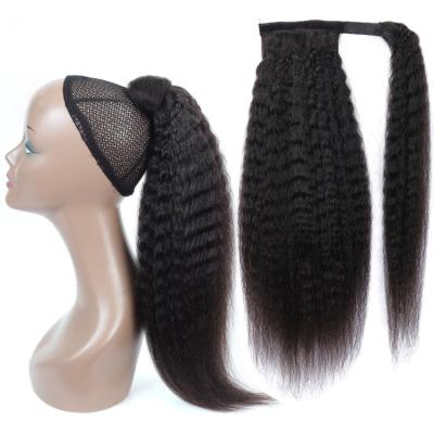 China Long Yaki Ponytail Drawstring Hair Wrap Natural Black Straight Mink Brazilian Hair Ponytail Extneisons Around Hair Ponytails for sale