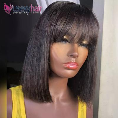 China Wholesale Silky Straight Wig Seller Cheap Virgin Brazilian Short Lead Hair Wave Hair Wigs Silky Straight Fringe Wigs With Bangs For Black Women for sale