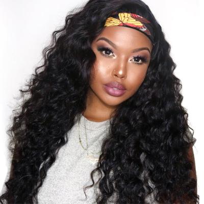 China Cheap Brazilian Water Wave Headband Scarf Wig 10A Virgin Non Lace Hair Band Wig Hair Wigs For Black Women for sale