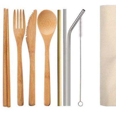 China Travel 7 Pcs Eco-Friendly Wooden Reusable Wooden Reusable Gifts Set Sustainable Flatware Cutlery Flatware Set Eco Friendly Eco Friendly Bamboo for sale