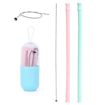 China Viable Curvy Biodegradable Full Size Silicone Colorful Collapsible Straws For Outdoor Travel Home Office Gift for sale