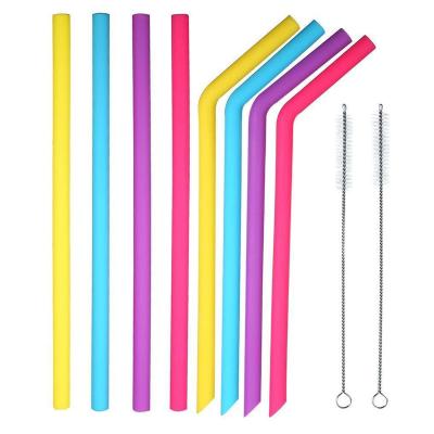 China Durable Premium Quality Juice Milk Water Reusable Silicone Straws Extra Long Collapsible Drinking Straws Sets For Adults And Kids for sale