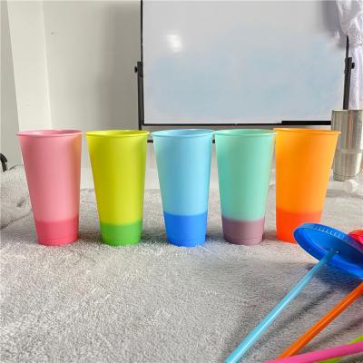 China With Lid And Straw New Style Summer 24oz Mugs Color Changing Stadium Reusable Plastic Cup With Lid And Straw for sale