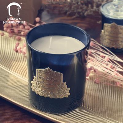 China Factory scented high quality home fragrance scented natural soy wax candle in black glass jar with lid for sale