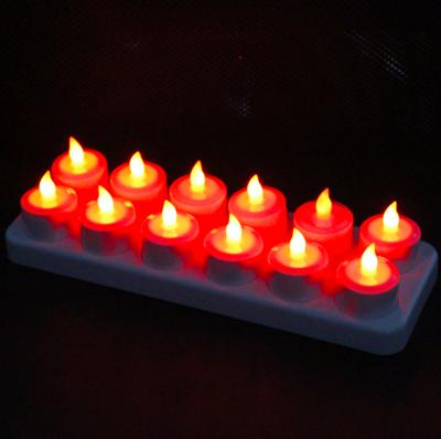 China Custom Non-Toxic Pillar Logo Candle Maker LED Tea Lights Red Light Rechargeable Flameless Candles Wedding Rechargeable Flameless Candle Maker for sale