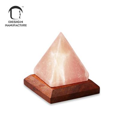 China Modern Supplier Hot Sale Yoga Hand Carved Mini Pyramid Himalayan Salt Lamp With Wooden Base for sale