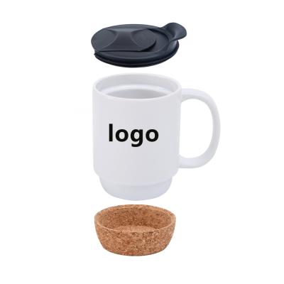 China Viable Hot Selling Logo Cup Simple White Ceramic Custom Modern Cork Bottom Wholesale Coffee Mug for sale