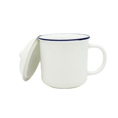 China Custom Viable Classic Ceramic Lid Mug 13oz Personalized Simple White Coffee Mugs For Printing for sale