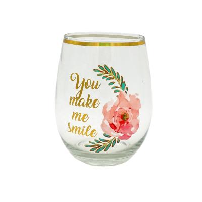 China Viable Hot Selling Custom Printed Beer Glass Mug Coffee Tea Wine Glass Mug Juice Tumblers With Gold Rim for sale