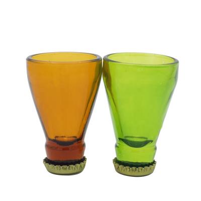 China Irregular Glass Cup Bar Design Whiskey Glass Shot Glass 45ml Single Shape Green Eco-friendly Unique Mini Glass for sale