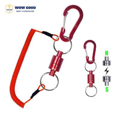 China Industrial Magnet Fishing Tool Coiled Lanyard Carbine Fast Buckle Anti-Drop Strong Magnetic Release Clip Rope Accessories Magnet Net Holder With for sale