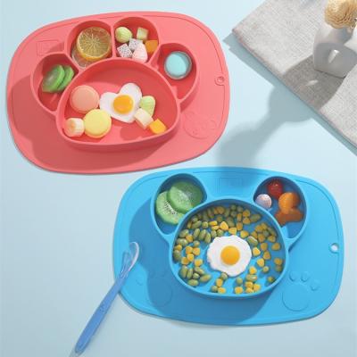 China Modern BPA Free Food Safe Silicone Kids Divided Children Feeding Spoon Suction Bowl Set Baby Silicone Dish Feeding Learning Tableware for sale