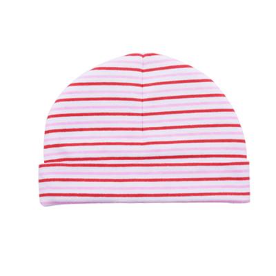 China Soft/Water Absorption/Features: Customized Wholesale/Eco-friendly 28g 100%Cotton Smiling Bear Printing Striped Pattern Cotton Baby Hat For Newborn Use for sale