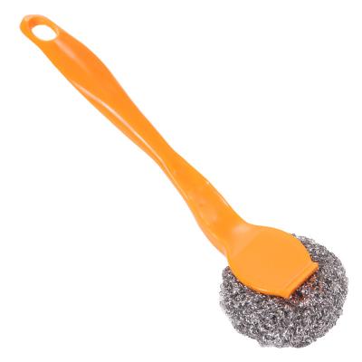 China Wholesale Household Sustainable Long Handle 304 Stainless Steel Wire Ball Cleaning Brush Pot Brush for sale