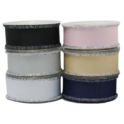 China Silver Ribbon Polyester Garment Accessory High Tenacity Gift Ribbon 38mm Mesh Grosgrain Fringe Ribbon for sale