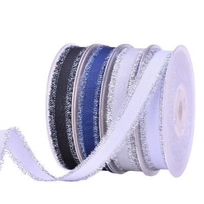 China Silver Ribbon Polyester Garment Accessory High Tenacity Gift Ribbon 25mm Mesh Grosgrain Fringe Ribbon for sale