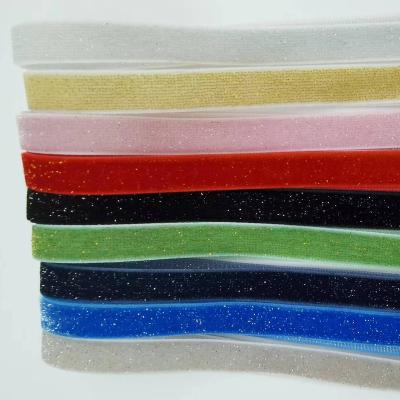 China high quality single face glitter velvet shiny metallic ribbon 19mm NO--elastic for wrapping package for sale