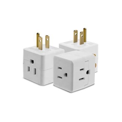 China 3 Outlet Residential / General Purpose 3 Sided Triple Cube Grounding Adapter for sale