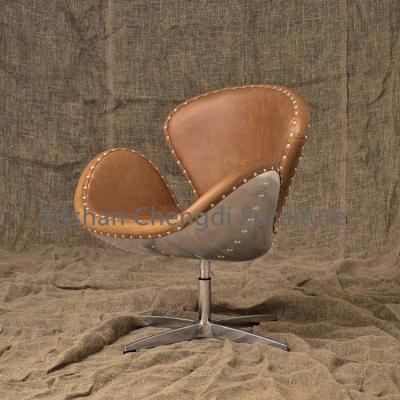 China Cooling Dining Aluminum Swivel Lounge Chairs Genuine Leather Aviation Swan Bar Chairs for sale