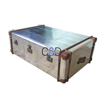 China Cooling Antique Aluminum Porcelain Metal Square Aviator Coffee Table for sale