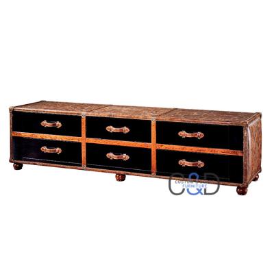 China High Quality Home Cooling Furniture Vintage Living Room Antique Designs Long Classic Leather Wooden Tv Stand Cabinet for sale