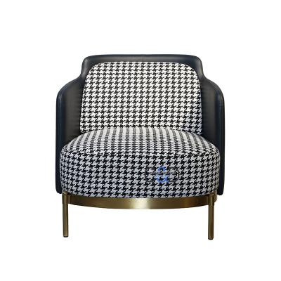 China Modern Home Furniture Leisure Armchair Brass Steel Fabric Upholstered Strip Cooling Armchair for sale