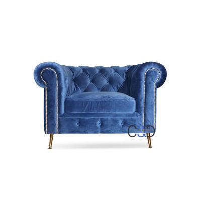 China Modern Blue European Style Velvet Chesterfield Sofa Modular For Living Room 1 2 3 Seater Deep Fabric Button Tufted Chesterfield Sofa for sale