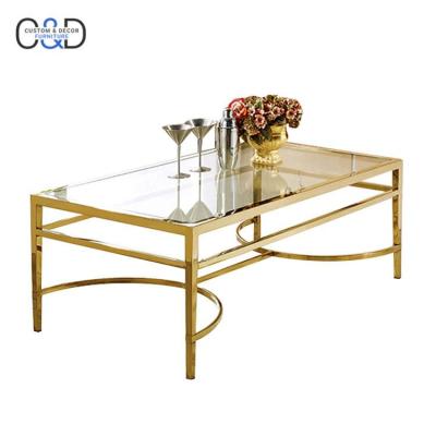 China Modern Living Room Side Table Luxury Glass Top Coffee Table Gold for sale