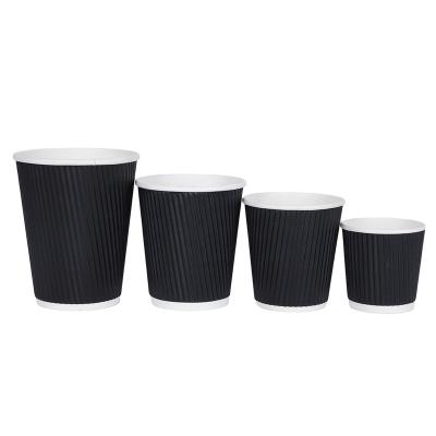 China Custom 4oz/7oz/8oz/12oz Biodegradable Eco-friendly Printed Black Ripple Wallpaper Disposable Coffee Cup for sale