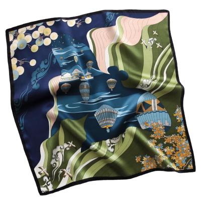 China Women's Logo Printed Silk Kerchief Comfortable Silk Bandanas 100% Satin Scarf Square Cloth Silk Kerchief Bandanas for sale