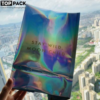 China Holographic Folded Bottom Self Holding Custom Holographic Plastic Bag With Logo for sale