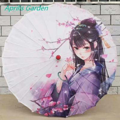 China Japandi Japanese Style Oil Cloth Umbrella Dance Show Hanfu Chinese Style Paper Silk Umbrella 82cm for sale