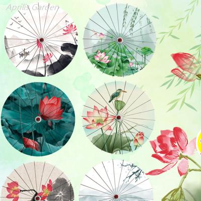 China Contemporary 84cm Lotus Hanfu Paper Umbrella Ancient Style No Female Tassel Rainproof Chinese Decorative Ceiling Props Classical Dance Decor for sale