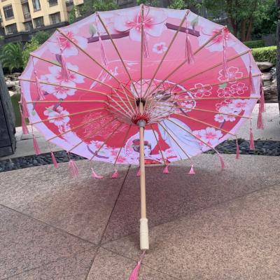 China Modern Oil Paper Car Umbrella Shade Silk Paper Umbrella Hanfu Ceiling Decoration Tassel Cloth Parasol Japan Style for sale