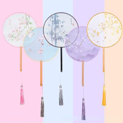 China China Silk Antique Round Bamboo Antique Wood Handle Hanfu Fan Dance Fan Hand Fan Translucent Wedding Favors and Gifts for Women for sale