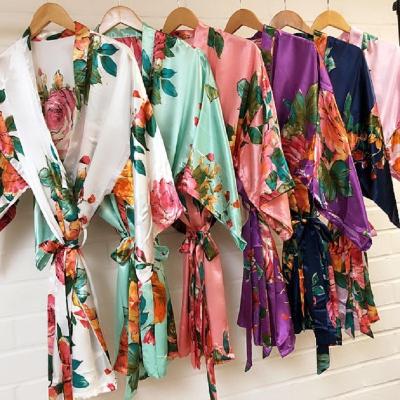 China Breathable Women Short Style satin floral Robe for sale