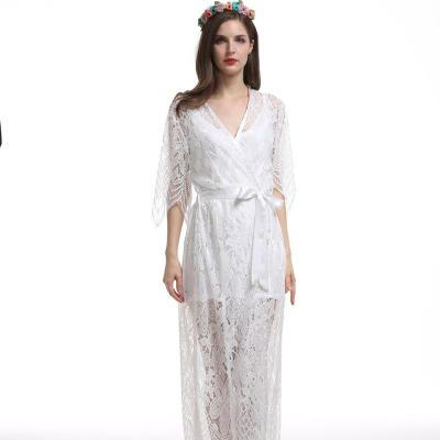 China Breathable High Quality Silky Satin Lace Wedding Party All Lace Long Dress for sale