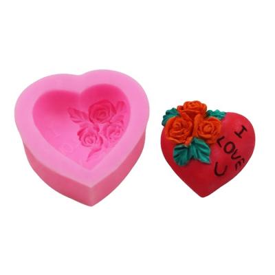 China Viable Wholesale Valentine's Day EF034 I LOVE U Rose Love Fondant Mousse Cake Soap Silicone Molds for sale