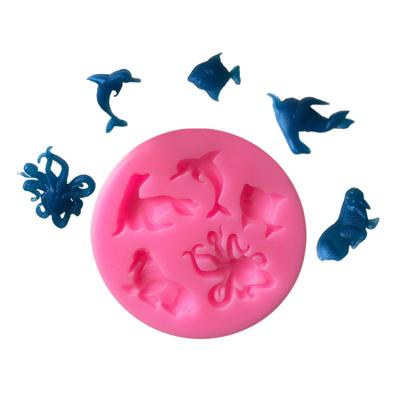 China EF311 Viable Baking Sea Lion Bake Silicone Mold Chocolate 3D Props Sea Animal Octopus Dolphin for sale