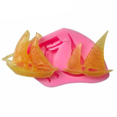 China Sustainable EF331 Cake Decorations Supplies Oven Safe 3D 2 Sailboats Fondant Silicone Chocolate Shape Mold for sale