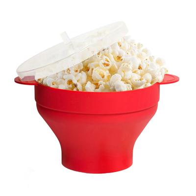 China ES157 Food Grade Viable Hot Selling Foldable Microwave Oven Silicone Popcorn Bowl with Lid Handles for sale